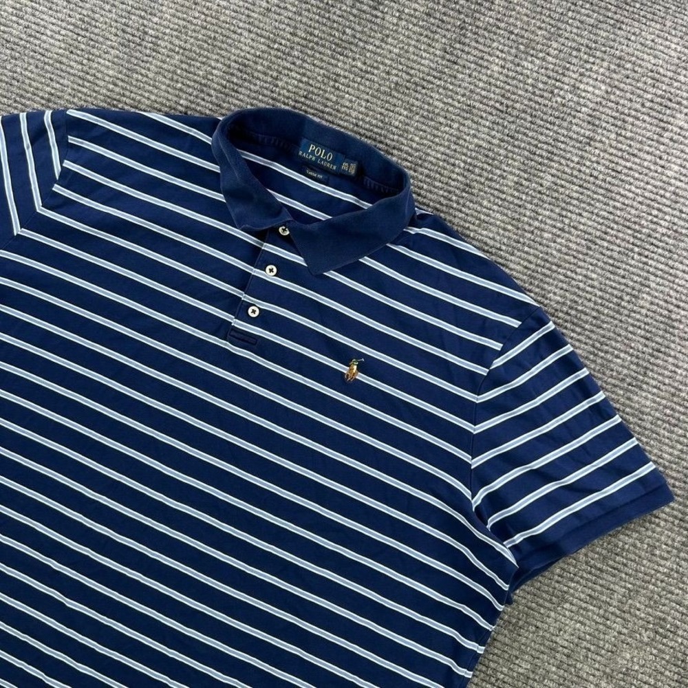 Polo Ralph Lauren Mens XXL Classic Fit Navy & White Striped Polo‎ Shirt Preppy